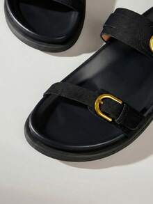 Solecia Sandale plate noi pentru femei, sandale slip-on, confortabile și casual - Negru - Vizualizare 5