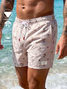 Manfinity Swimmode Men's Coconut Tree Print Elastic Waist Drawstring Beach Pants Holiday / Vacation / Beach / Hawaii / Tropical / Swim /  Bathing - Beige - View 1