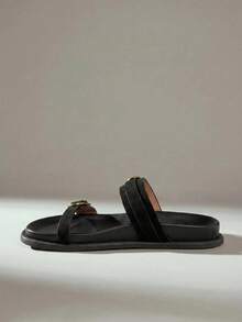 Solecia Sandale plate noi pentru femei, sandale slip-on, confortabile și casual - Negru - Vizualizare 3