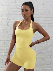 Slayform Women's High Waist Yoga Outfit - Butter Yellow - View 5