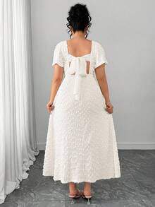 Elenzga Plus Size Women Elegant Sexy Backless Bow Tie Strap High Slit Dress, Spring/Summer - Apricot - View 2