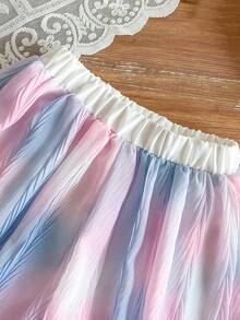 Elladie kids 女婴扎染纹理露背吊带上衣和短裤两件套，蝴蝶结装饰，活泼可爱，舒适夏季套装 - 白色 - 查看 8