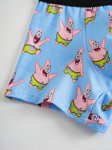 SpongeBob SquarePants | SHEIN 3 pièces/Paquet Slips pour hommes à taille élastique avec imprimé de bandes dessinées - Bleu azur - Voir 6