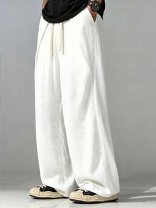 VIVINTIMO Men's Solid Color Drawstring Waist Pocket Straight Leg Casual Pants, Holiday - White - View 7