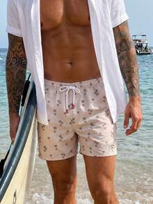 Manfinity Swimmode Men's Coconut Tree Print Elastic Waist Drawstring Beach Pants Holiday / Vacation / Beach / Hawaii / Tropical / Swim /  Bathing - Beige - View 5
