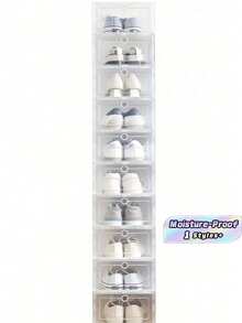 A Set Of 10 Thickened Transparent Plastic Shoe Boxes, Drawer-Style Design, Transparent Front Panel, Suitable For Sneakers, High Heels, Leather Shoes And Casual Shoes. - 10PCS - View 1
