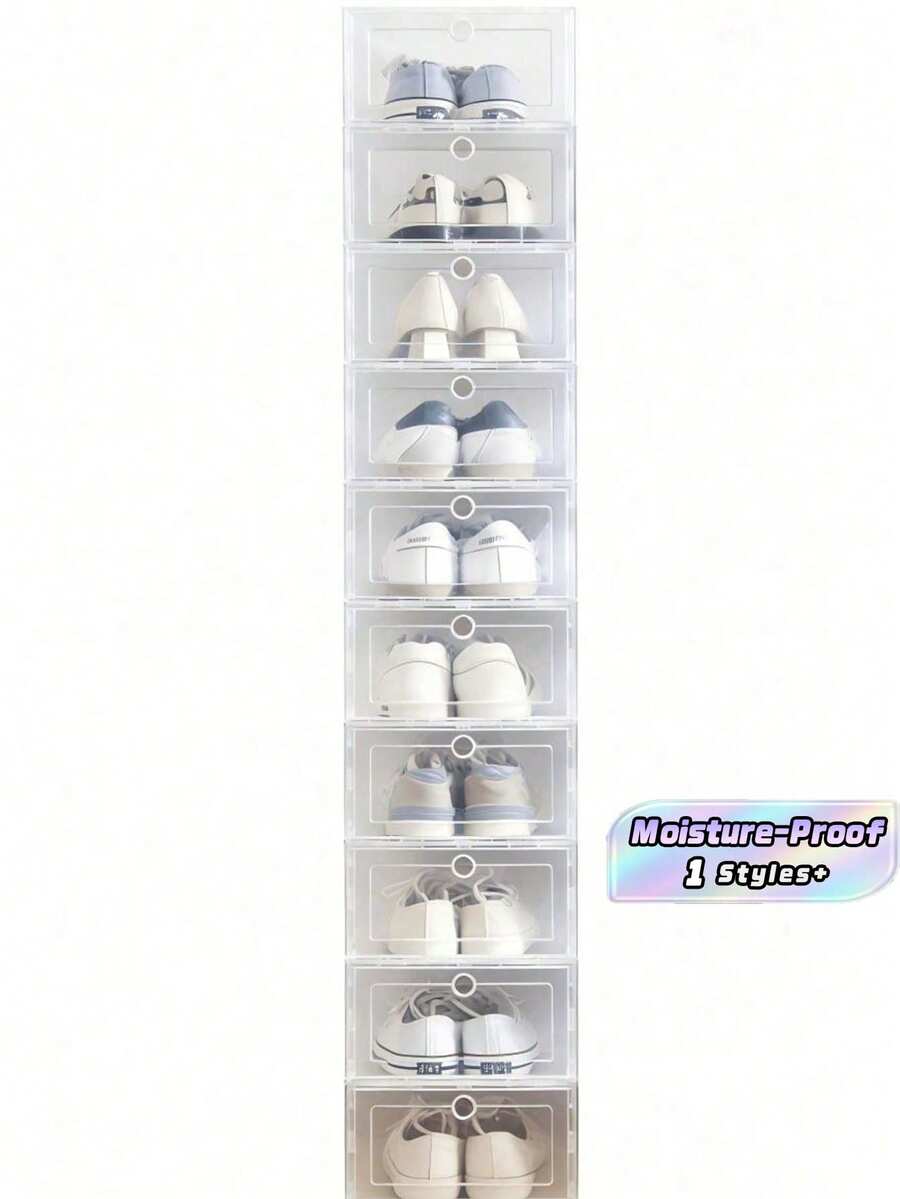 A Set Of 10 Thickened Transparent Plastic Shoe Boxes, Drawer-Style Design, Transparent Front Panel, Suitable For Sneakers, High Heels, Leather Shoes And Casual Shoes. - 10PCS - View 1