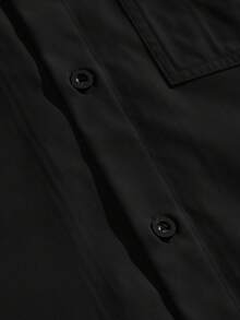ESTAVOR Men's Casual Loose Fit Short Sleeve Woven Shirt Men Street Wear Shirt Men Boxy Cropped Shirt Men Black Shirt Drop Shoulder Shirt Men Streetwear Button Up Men Black Short Sleeve Shirt Men Streetwear Shirt - Black - View 6