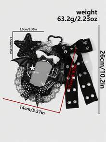 ROMWE Goth 1個Y2k甜酷辣妹重工業個性暗黑風哥德黑白織帶金屬氣孔波點手工蝴蝶結白色仿珍珠布料星星印花立體填充星銀色十字架PVC惡魔蝙蝠翅膀蓬鬆雲朵翅膀鏤空蕾絲網格百褶蕾絲黑色壓克力卡套校園卡ID卡套星卡套工業卡套DIY愛心鑰匙圈包包吊飾，適合上班族、學生、派對情侶、姐妹、女友、女孩 - 黑白色-17 - 查看 4