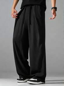 VIVINTIMO Men's Solid Color Drawstring Waist Pocket Straight Leg Casual Pants, Holiday - Black - View 4