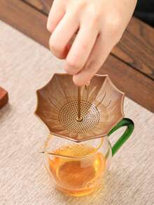 Cirelle Ceramic Tea Strainer With Stand, Creative Umbrella-Shaped Kung Fu Tea Infuser, Retro Pottery Tea Filter With Wooden Base And Branch Holder, Zen Tea Ceremony Accessories - Multicolor - View 4