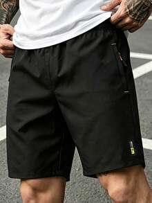 Manfinity Homme Pantalones cortos casuales y versátiles con cordón en la cintura para hombres - Negro - Ver 7