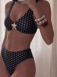 Swim Mod Springbreak New Fashion Leopard Print Thick Strap Metal Decor Twist Back Bikini Set For Women - Multicolor - View 1