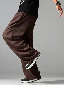 VIVINTIMO Men's Solid Color Drawstring Waist Pocket Straight Leg Casual Pants, Holiday - Coffee Brown - View 6