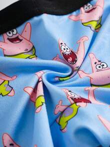 SpongeBob SquarePants | SHEIN 3 pièces/Paquet Slips pour hommes à taille élastique avec imprimé de bandes dessinées - Bleu azur - Voir 4