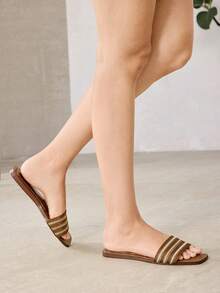 MOTF LADIES BRONZE CASUAL FASHION COMMUTER VACATION WOVEN OPEN-TOE FLAT SANDALS SUMMER - Bronze - View 5