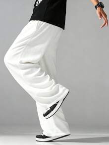 VIVINTIMO Men's Solid Color Drawstring Waist Pocket Straight Leg Casual Pants, Holiday - White - View 6