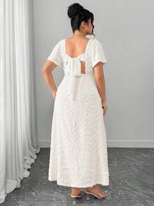Elenzga Plus Size Women Elegant Sexy Backless Bow Tie Strap High Slit Dress, Spring/Summer - Apricot - View 4