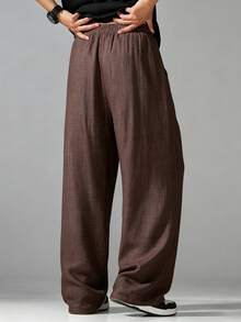 VIVINTIMO Men's Solid Color Drawstring Waist Pocket Straight Leg Casual Pants, Holiday - Coffee Brown - View 8