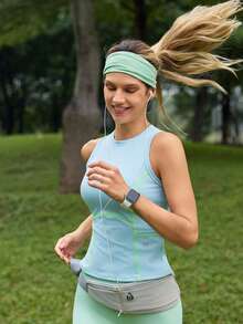 In My Nature Women's Modest Baby Blue Round Neck Contrast Color Sleeveless Outdoor Vest For Running Gym Workout Summer - Blue - View 2