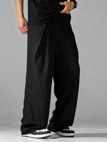 VIVINTIMO Men's Solid Color Drawstring Waist Pocket Straight Leg Casual Pants, Holiday - Black - View 5
