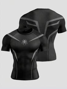 GymBeat Camiseta de cuello redondo con estampado de araña para hombre, adecuada para deportes, vacaciones, ejercicio, actividades al aire libre, correr, gimnasio - Negro - Ver 4