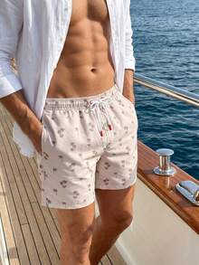 Manfinity Swimmode Men's Coconut Tree Print Elastic Waist Drawstring Beach Pants Holiday / Vacation / Beach / Hawaii / Tropical / Swim /  Bathing - Beige - View 8