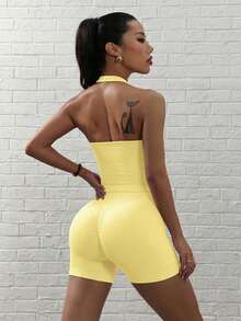 Slayform Women's High Waist Yoga Outfit - Butter Yellow - View 2