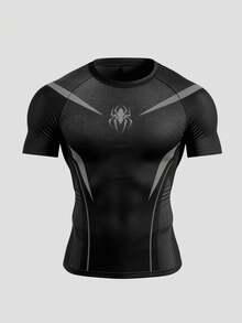 GymBeat Camiseta de cuello redondo con estampado de araña para hombre, adecuada para deportes, vacaciones, ejercicio, actividades al aire libre, correr, gimnasio - Negro - Ver 3