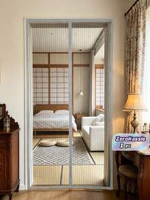 1 Piece Magnetic Closing Screen - Insect-Proof Ventilation, Durable And Sturdy - Pet And Child-Friendly, Suitable For Front Doors And Sliding Doors - Grey - View 1