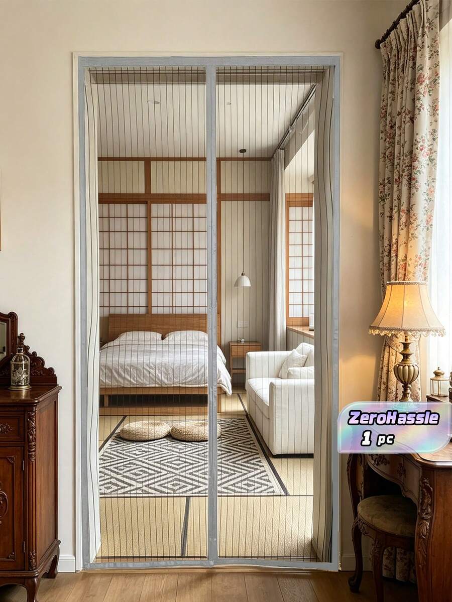 1 Piece Magnetic Closing Screen - Insect-Proof Ventilation, Durable And Sturdy - Pet And Child-Friendly, Suitable For Front Doors And Sliding Doors - Grey - View 1