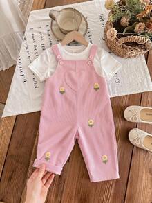 SHEIN Peto de bebé niña con estampado floral tejido - Rosa - Ver 6