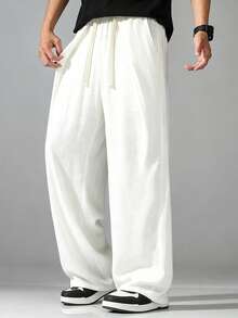 VIVINTIMO Men's Solid Color Drawstring Waist Pocket Straight Leg Casual Pants, Holiday - White - View 4