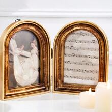 Cirelle 1pc Vintage Double Picture Frame - Folding Arch Photo Frame With Distressed Gold Finish, Retro Resin Art Display Ornaments For Tabletop, Antique French Country Home Decor - gold - View 12