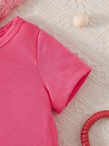 SHEIN Baby Girl Round Neck Solid Tee - Hot Pink - View 6