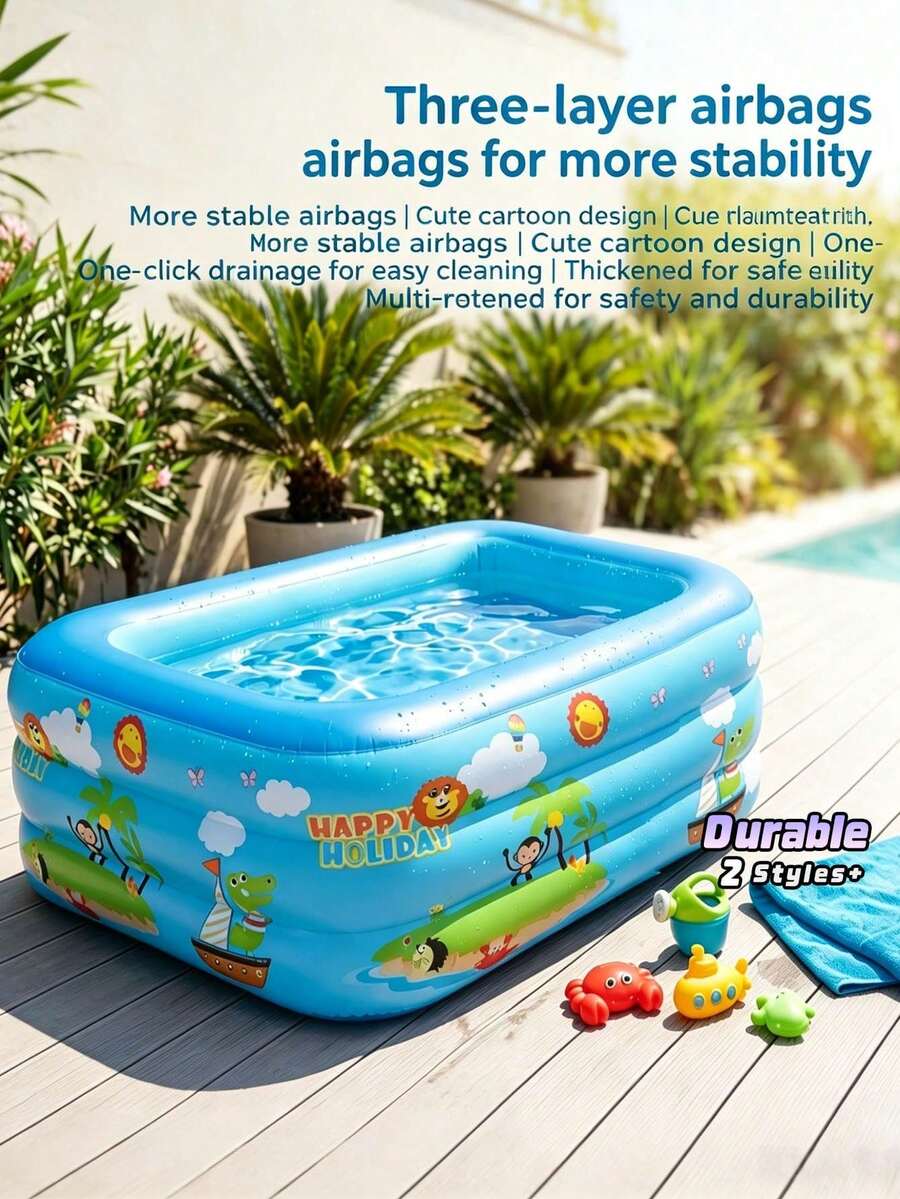 1 Buah Kolam Renang Tiup Bergambar Kartun, Kolam Renang Lipat Portabel untuk Rumah, Dua Kantung Udara Anti Bocor dan Anti Terbalik, Pengisian Cepat, Mudah Disimpan dan Tidak Memakan Tempat, Cocok untuk Balkon Dalam Ruangan/Ruang Tamu/Halaman/Berkemah di Luar Ruangan/Bermain Air Interaktif Orang Tua-Anak/Mandi Musim Panas - MultiWarna - View 1
