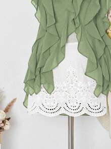 Elamini Resin Round Hoop Design Semi-Sheer Bohemian Halter Top - Army Green - View 5