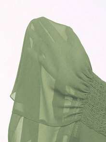 Elamini Resin Round Hoop Design Semi-Sheer Bohemian Halter Top - Army Green - View 6