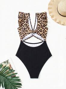 Swim Vcay 1 bộ áo liền quần nữ họa tiết da báo nhiều màu phối ren đen, thích hợp mặc đi nghỉ mát, dự tiệc, đi biển. - Nhiều màu - Xem 5