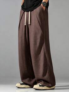 VIVINTIMO Men's Solid Color Drawstring Waist Pocket Straight Leg Casual Pants, Holiday - Coffee Brown - View 7