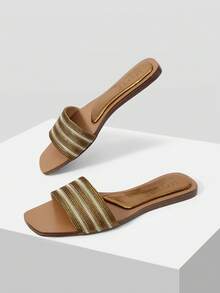 MOTF LADIES BRONZE CASUAL FASHION COMMUTER VACATION WOVEN OPEN-TOE FLAT SANDALS SUMMER - Bronze - View 8