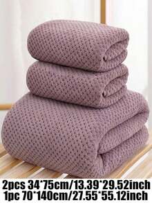 Cirelle 1/3 Pcs Coral Fleece Waffle Towel – Ultra Soft & Absorbent, Lint Free Quick Dry Lightweight Hand Towel, Face & Bath Wrap - Purple - View 15