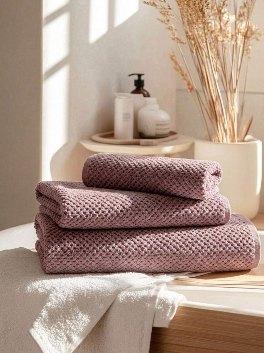 Cirelle 1/3 Pcs Coral Fleece Waffle Towel – Ultra Soft & Absorbent, Lint Free Quick Dry Lightweight Hand Towel, Face & Bath Wrap - Purple - View 1