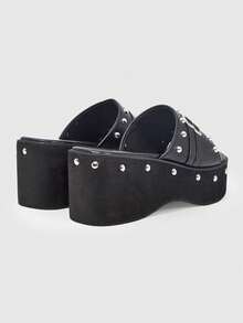 ROMWE Grunge Punk Sandalias de tacón para mujer 2026 nuevas, estilo dulce y fresco con uñas de sauce, suela gruesa, pantuflas tipo muffin, estilo punk de nicho de alta gama, drag - Negro - View 6