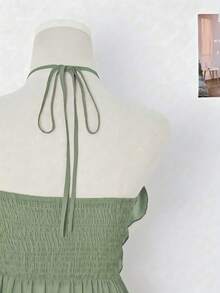 Elamini Resin Round Hoop Design Semi-Sheer Bohemian Halter Top - Army Green - View 4