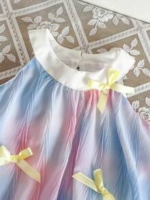 Elladie kids 女婴扎染纹理露背吊带上衣和短裤两件套，蝴蝶结装饰，活泼可爱，舒适夏季套装 - 白色 - 查看 6
