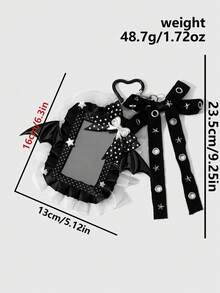 ROMWE Goth 1個Y2k甜酷辣妹重工業個性暗黑風哥德黑白織帶金屬氣孔波點手工蝴蝶結白色仿珍珠布料星星印花立體填充星銀色十字架PVC惡魔蝙蝠翅膀蓬鬆雲朵翅膀鏤空蕾絲網格百褶蕾絲黑色壓克力卡套校園卡ID卡套星卡套工業卡套DIY愛心鑰匙圈包包吊飾，適合上班族、學生、派對情侶、姐妹、女友、女孩 - 黑白色-17 - 查看 16