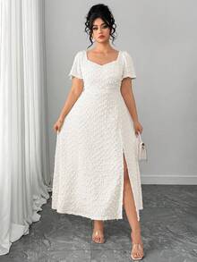 Elenzga Plus Size Women Elegant Sexy Backless Bow Tie Strap High Slit Dress, Spring/Summer - Apricot - View 5