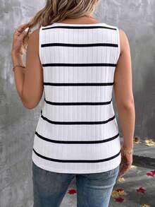 EMERY ROSE Nueva Camiseta sin mangas de mujer de talla grande con cuello en V y estampado acanalado de tela acanalada vintage y casual en color blanco - Multicolor - Ver 2