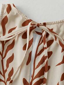 SHEIN Clasi Damjumpsuit för semester med botaniskt tryck, rund halsringning, ärmlös och vida ben - Aprikos - Visa 3